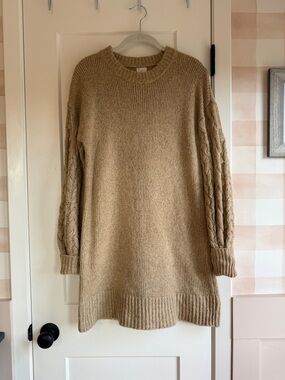 a new day Beige Cable-Sleeve Crewneck Sweater Tunic
